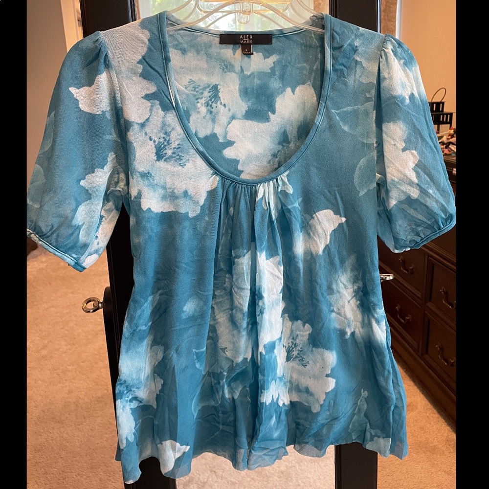 Alex Marie Womens Teal and White Blouse S